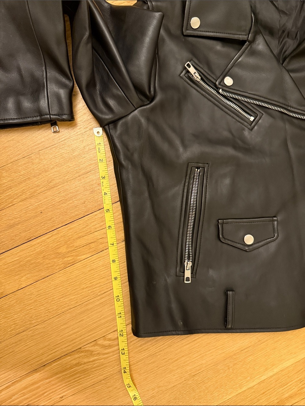 Zara Black Leather Motorcycle Jacket Size XL - Picture 8 of 8